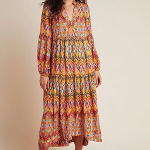 Anthropologie Multicolor Long Sleeve Maxi Dress
